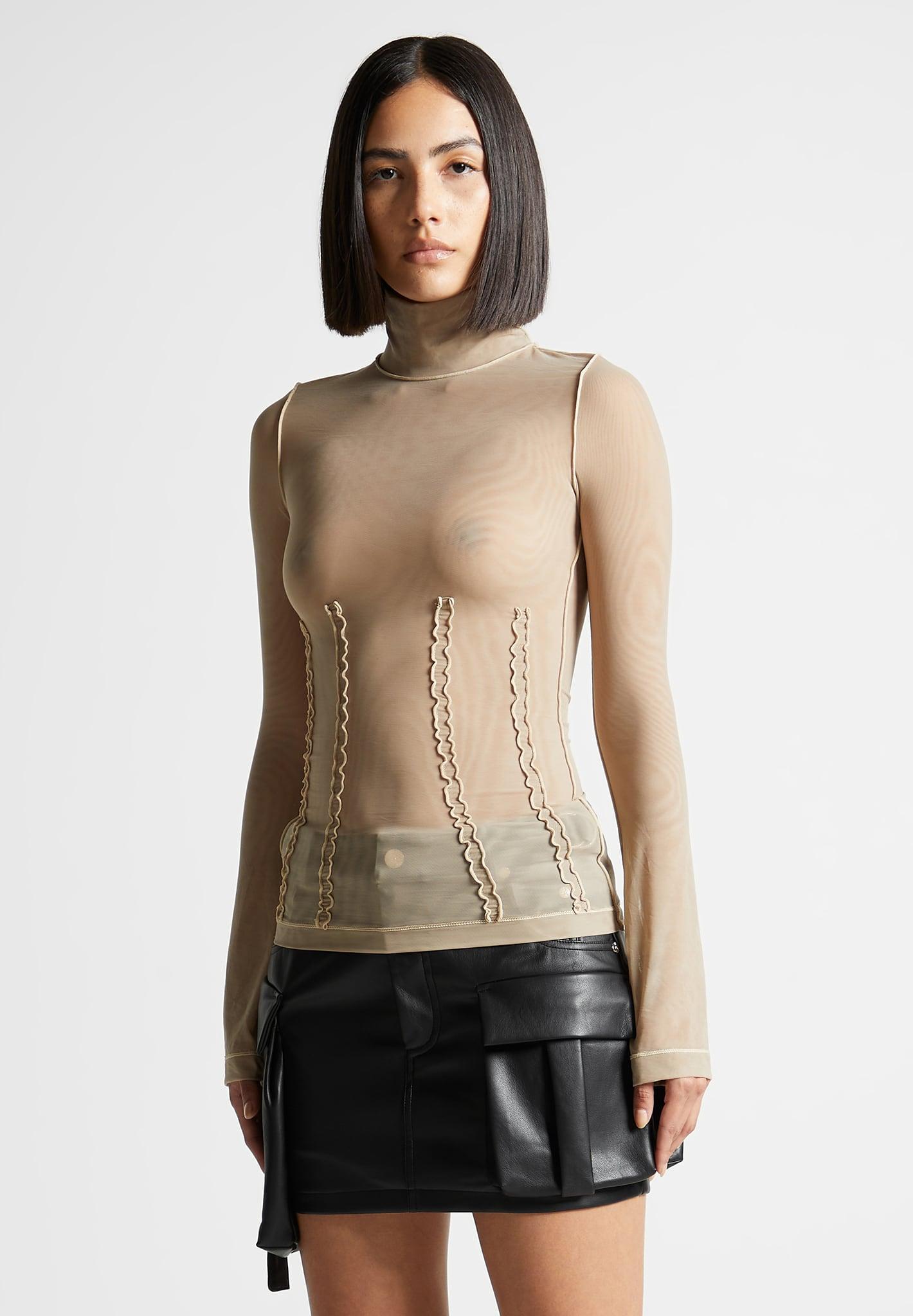 Mesh Double Layer Top - Taupe Female Product Image