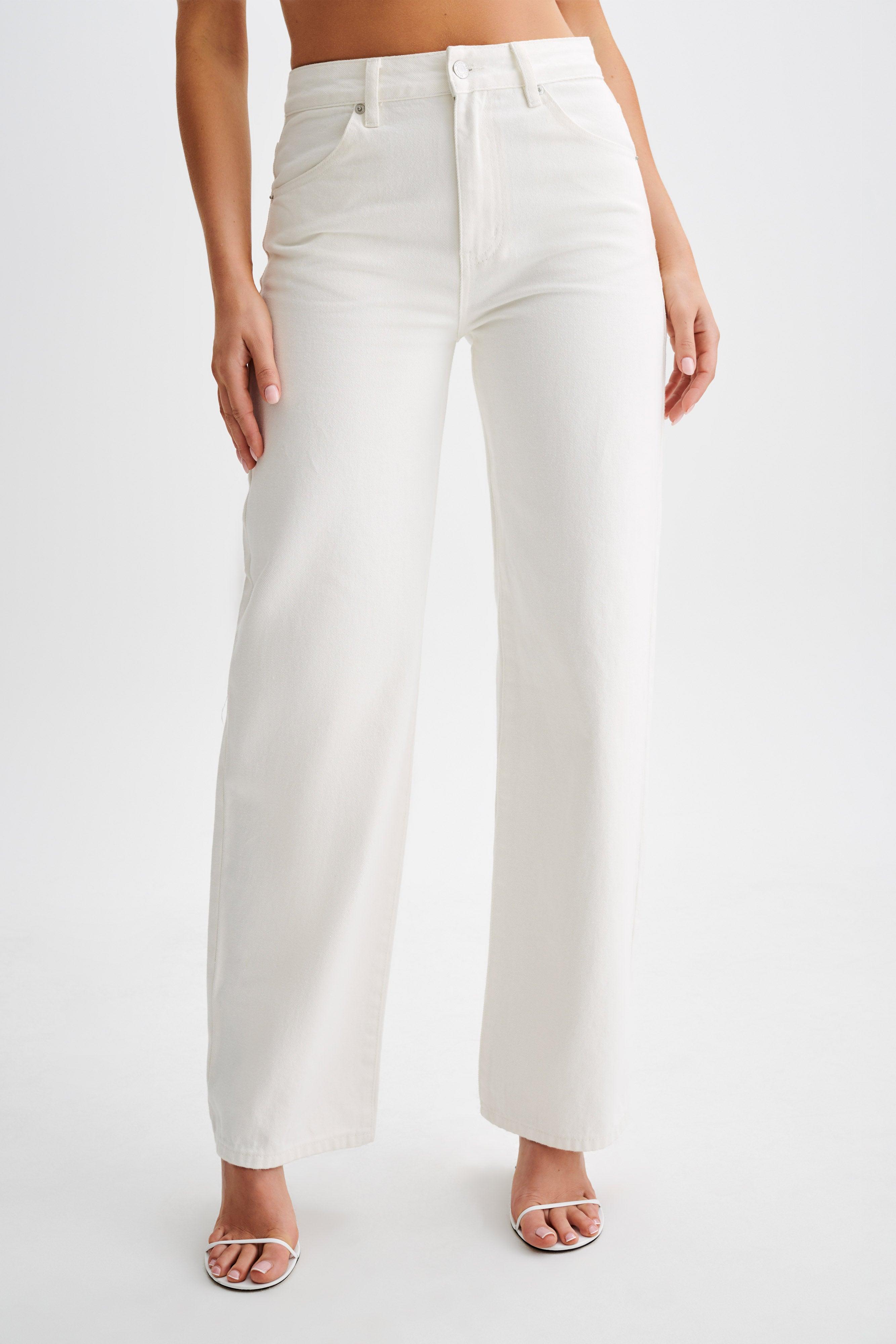 Roxy Wide Leg High Waist Denim Jeans - White Product Image