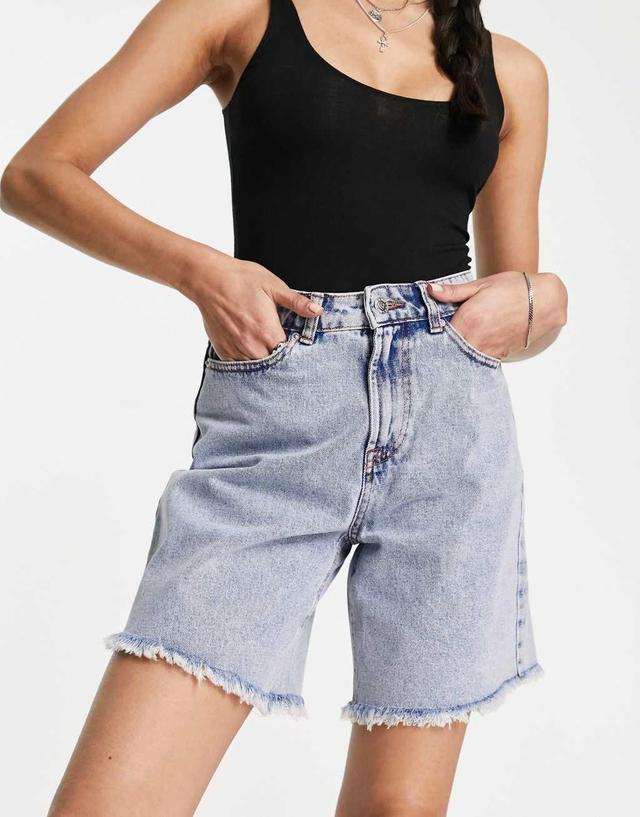 Miss Selfridge long line denim short in acid wash  Product Image