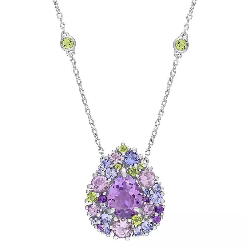 Stella Grace Sterling Silver Tanzanite, Rose De France, Peridot & Amethyst Mosaic Teardrop Necklace, Womens Product Image