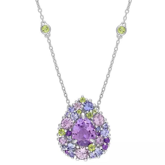 Stella Grace Sterling Silver Tanzanite, Rose De France, Peridot & Amethyst Mosaic Teardrop Necklace, Womens Product Image