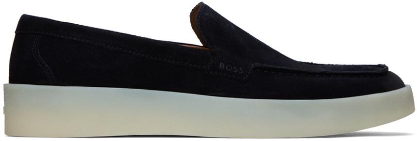 HUGO BOSS Navy Suede Logo Detail Loafers In Blue Product Image