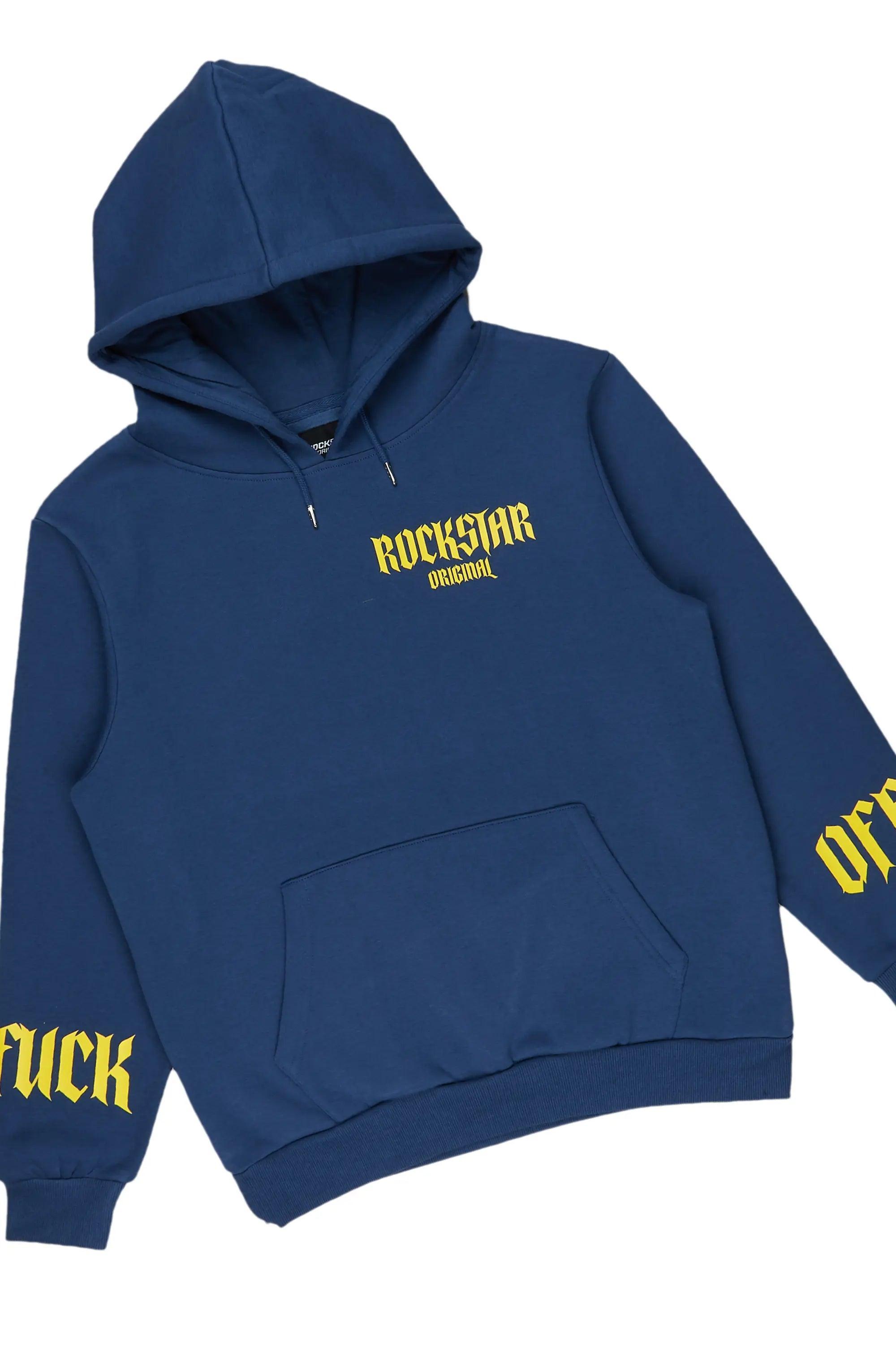 Omar Navy/White Oversized Hoodie/Stacked Flare Trackset Male Product Image