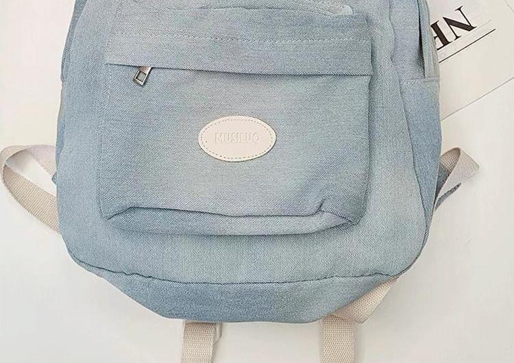 Applique Washed Denim Multi-Pocket Backpack Product Image