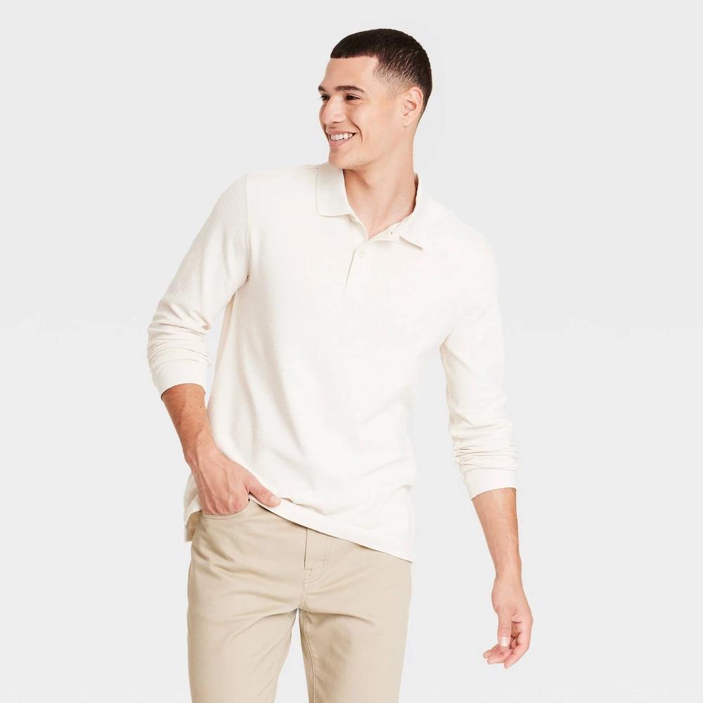 Mens Long Sleeve Polo Shirt - Goodfellow & Co Ivory M Product Image