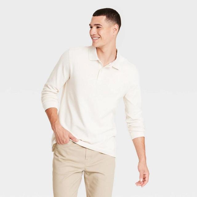 Mens Long Sleeve Polo Shirt - Goodfellow & Co Ivory L Product Image