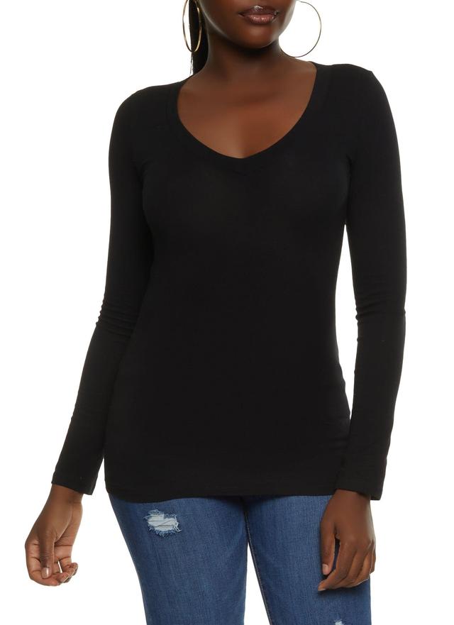 Womens Basic V Neck Long Sleeve Top Product Image