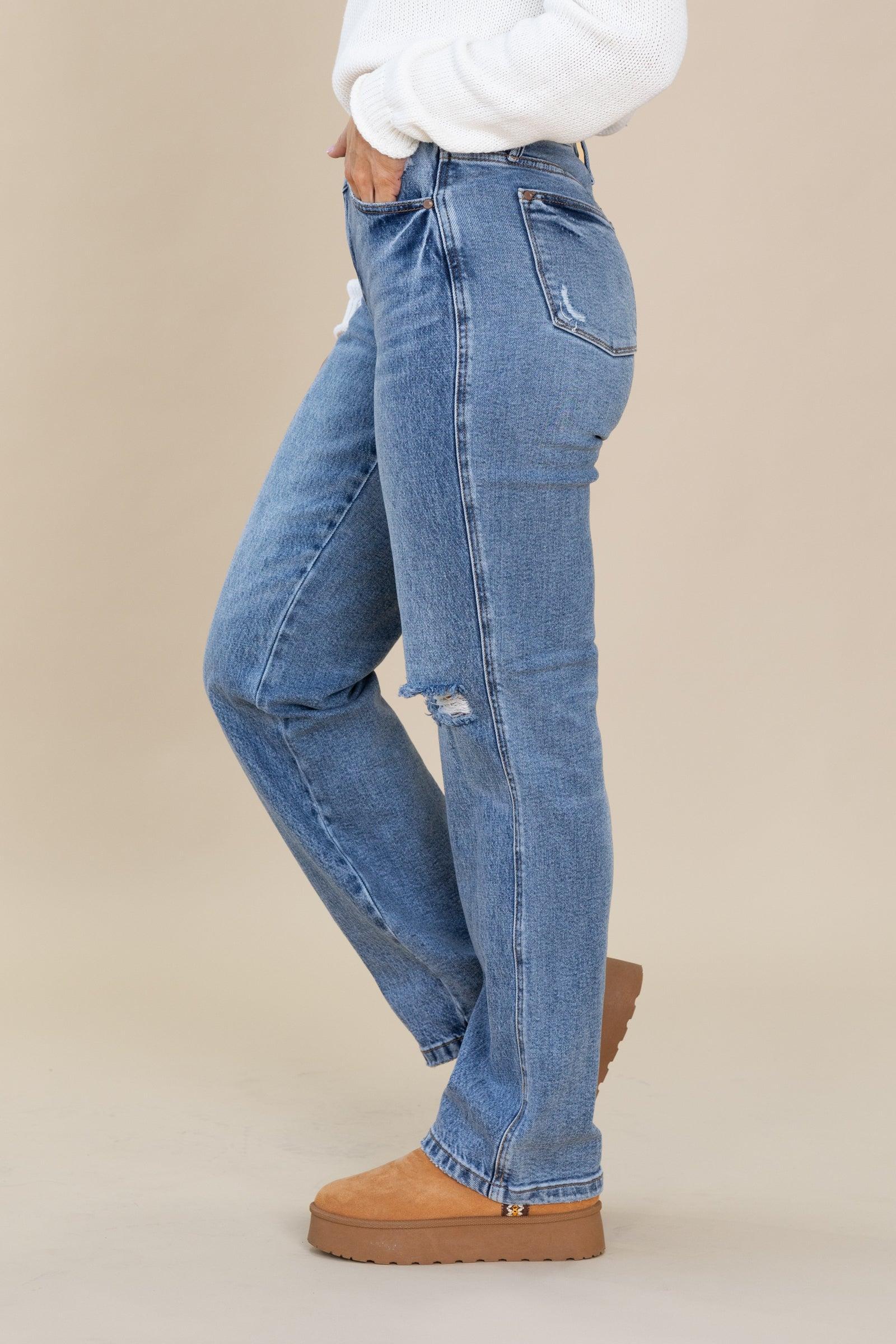 Judy Blue Rigid Criss-Cross Straight Jeans Product Image