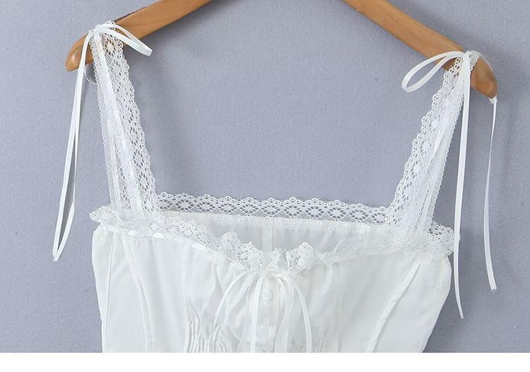 Sleeveless Square Neck Lace Corset Top Product Image