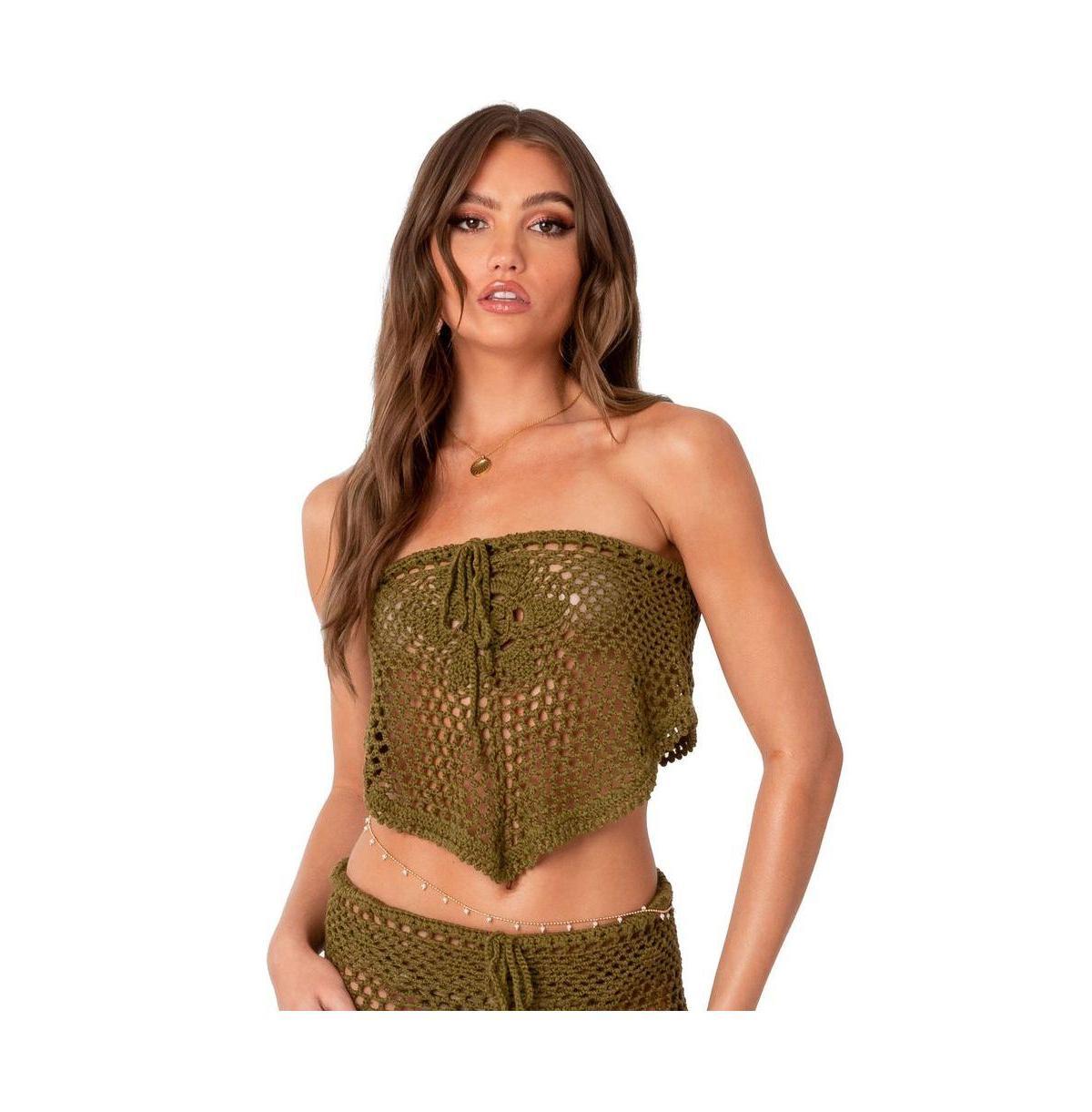 Womens Handkerchief Crochet Crop Top Product Image