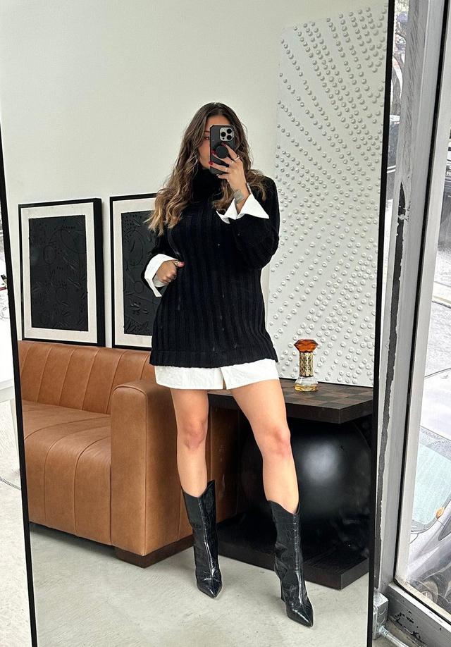 Allison Black Long Sleeve Knit Mini Dress Product Image