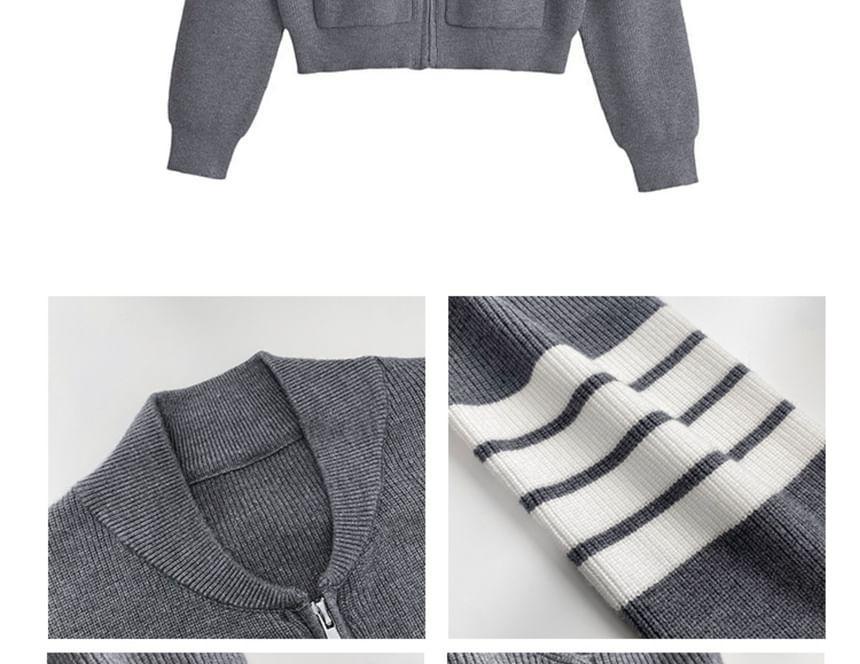 Stripe-Trim Full-Zip Cardigan Product Image