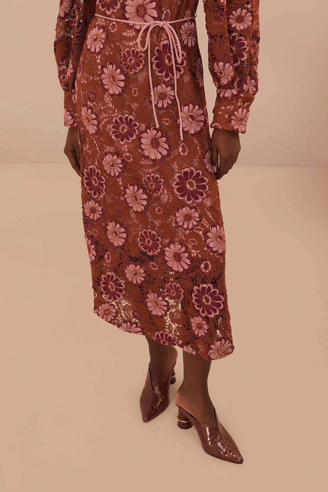 Brown Gigi Tapestry Guipure Midi Dress Product Image