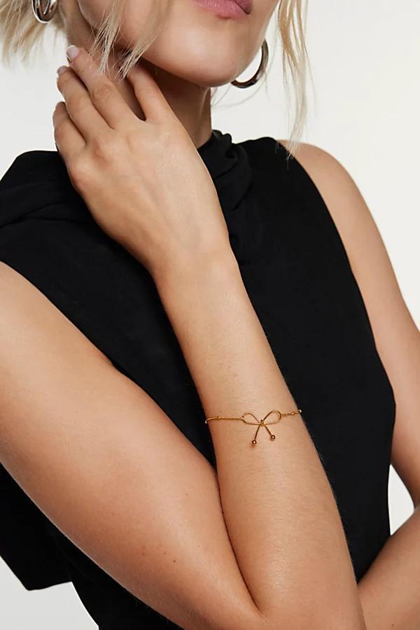 14k Gold Plated Bow Bracelet, Womens at Urban Outfitters Product Image