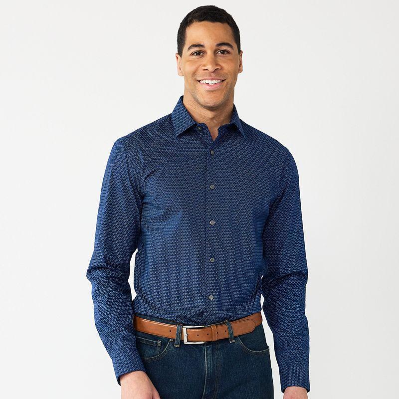 Mens Apt. 9 Premier Flex Regular-Fit Wrinkle Resistant Dress Shirt Blue Geo Print Product Image