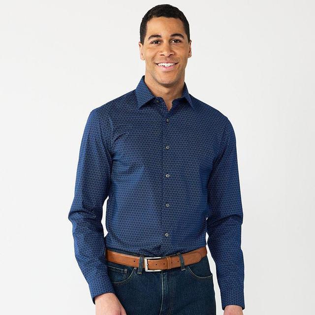 Mens Apt. 9 Premier Flex Regular-Fit Wrinkle Resistant Dress Shirt Blue Geo Print Product Image