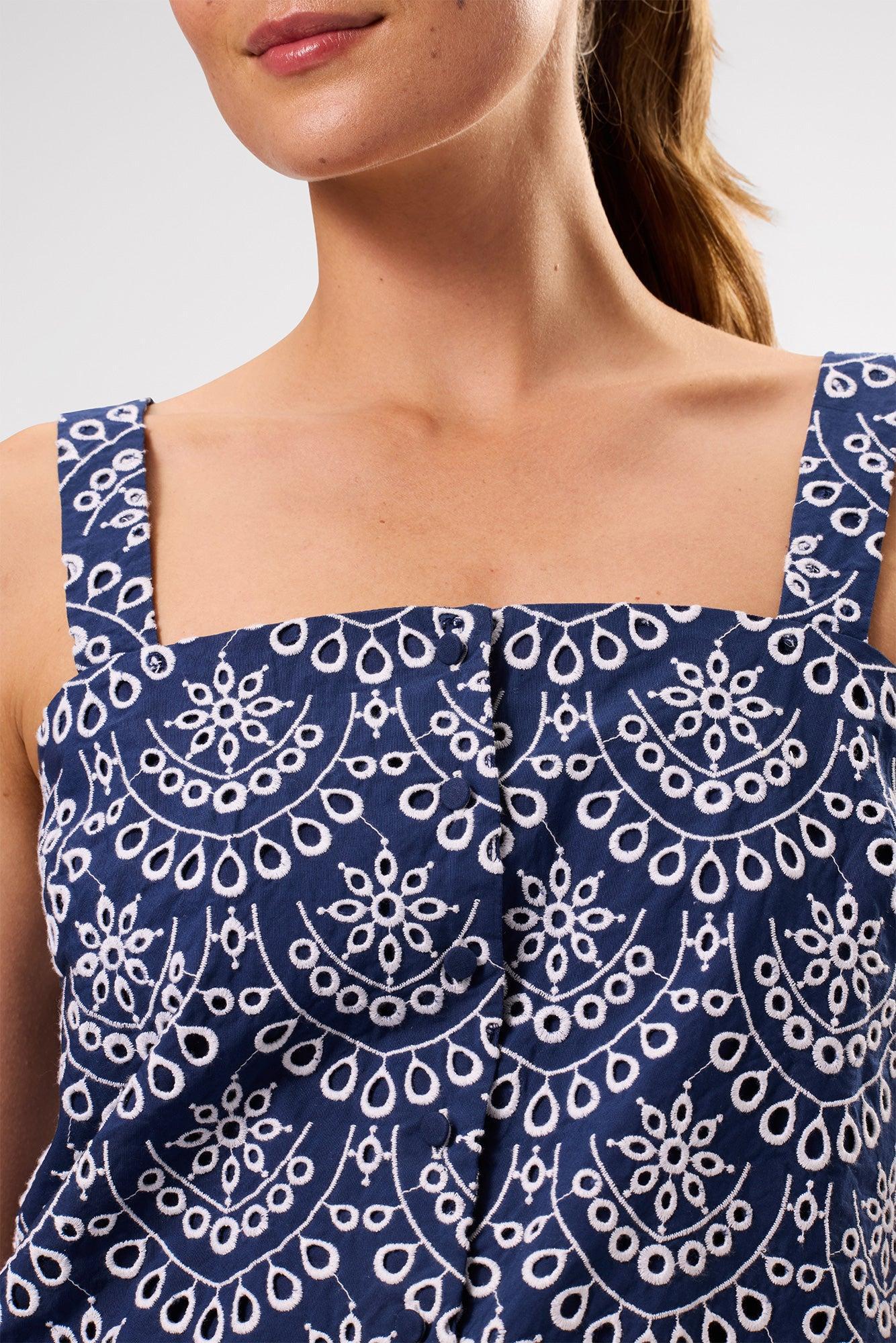 Eyelet Organic Cotton Tank - Riviera Eyelet Indigo Product Image