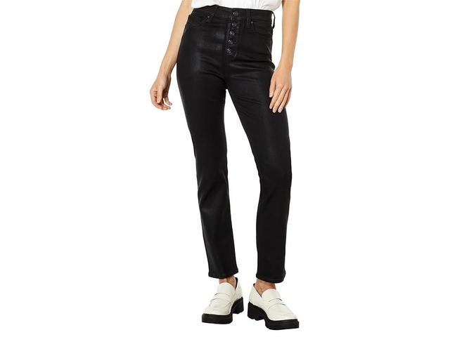 Paige Accent w/ Exposed Buttonfly Fog Luxe Coating (Black Fog Luxe Coating) Women's Jeans Product Image