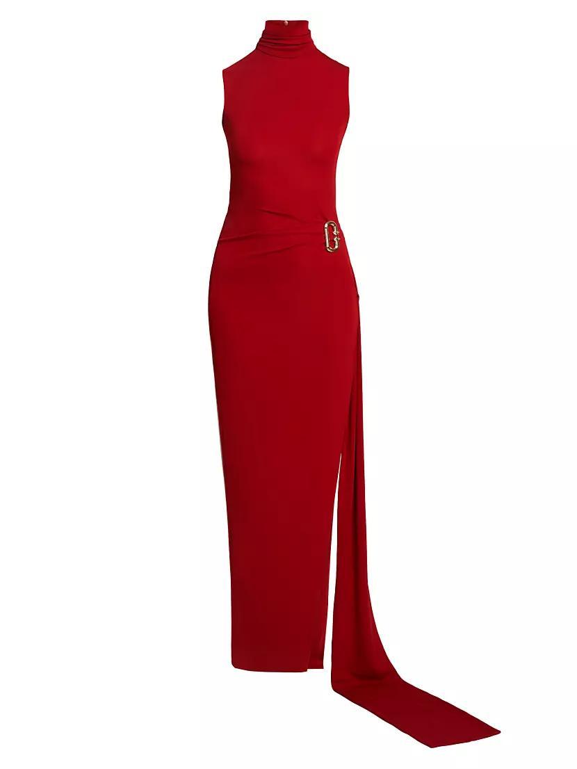 Turtleneck Buckle Draped Column Dress Product Image