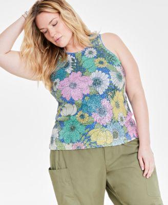 Trendy Plus Size Sequined Floral-Print Tank Top, Created for Macy's Product Image