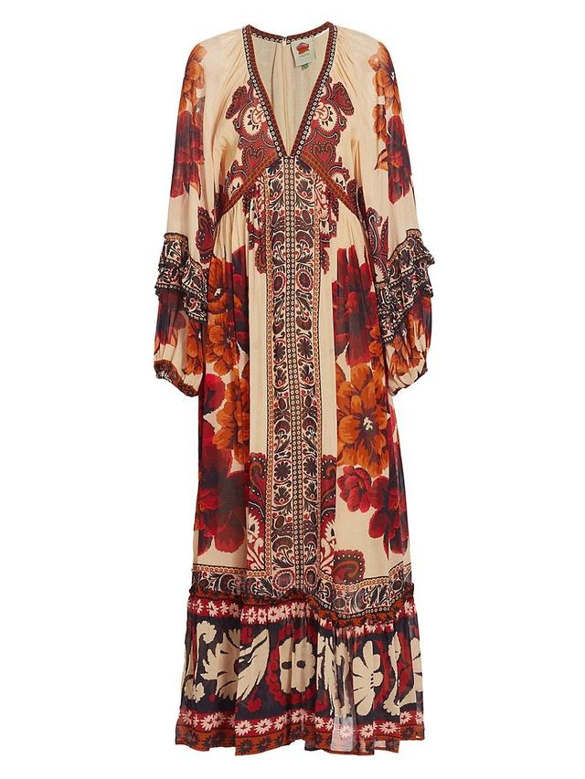 Womens Winter Tapestry V-Neck Maxi Dress Product Image