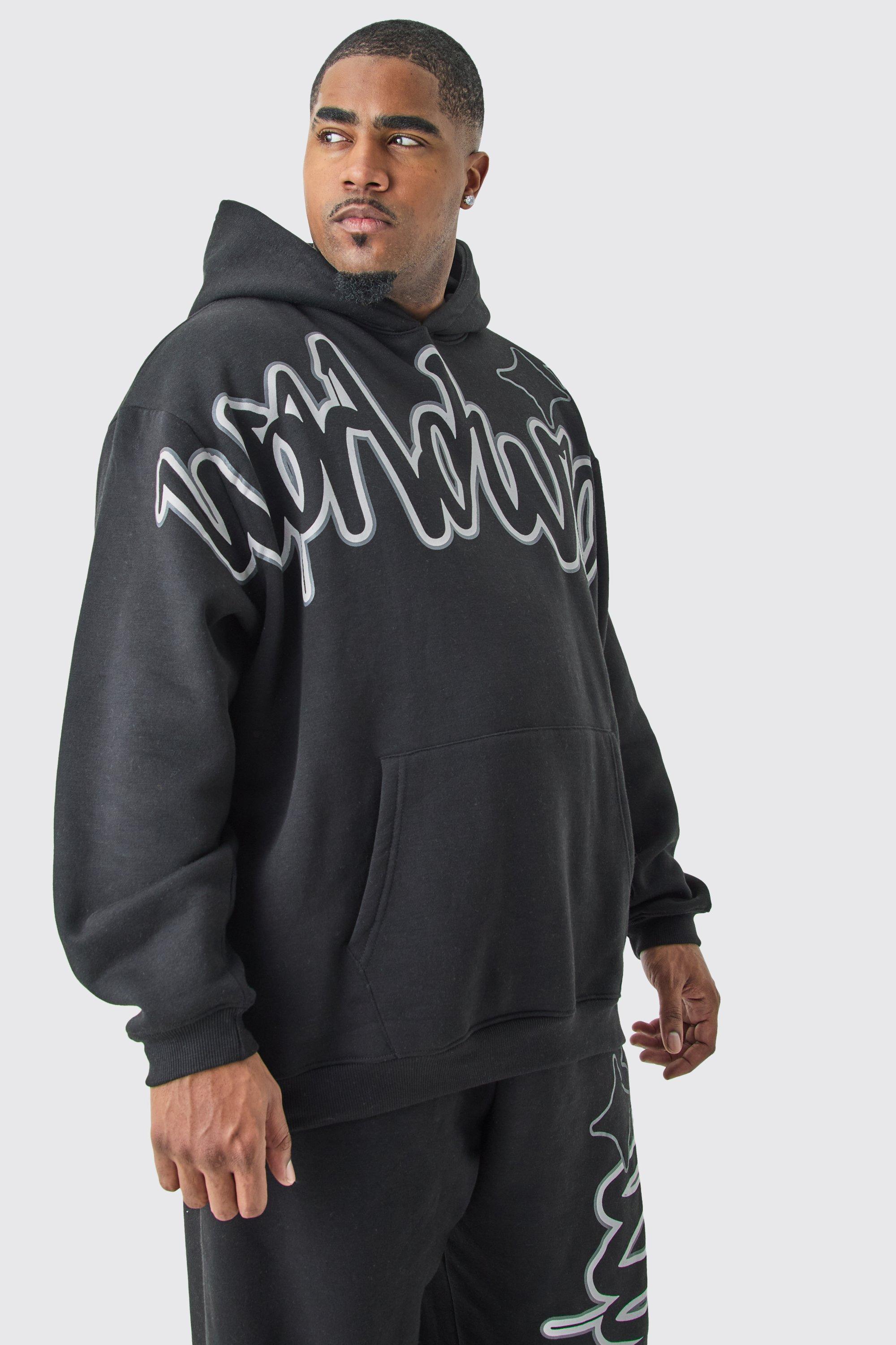 Plus Oversized Worldwide Graffiti Print Tracksuit | boohooMAN USA Product Image