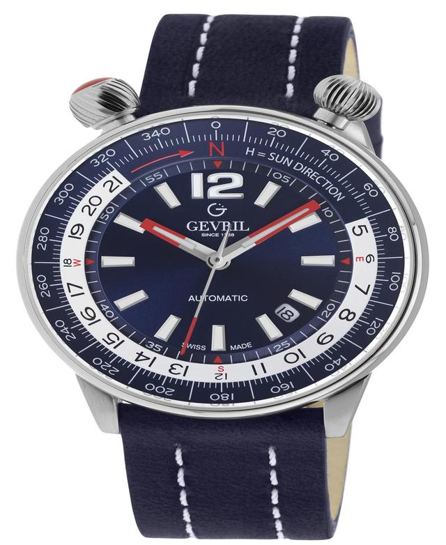 Gevril Mens Wallabout Navy Blue Leather Watch 44mm - Navy Blue Product Image