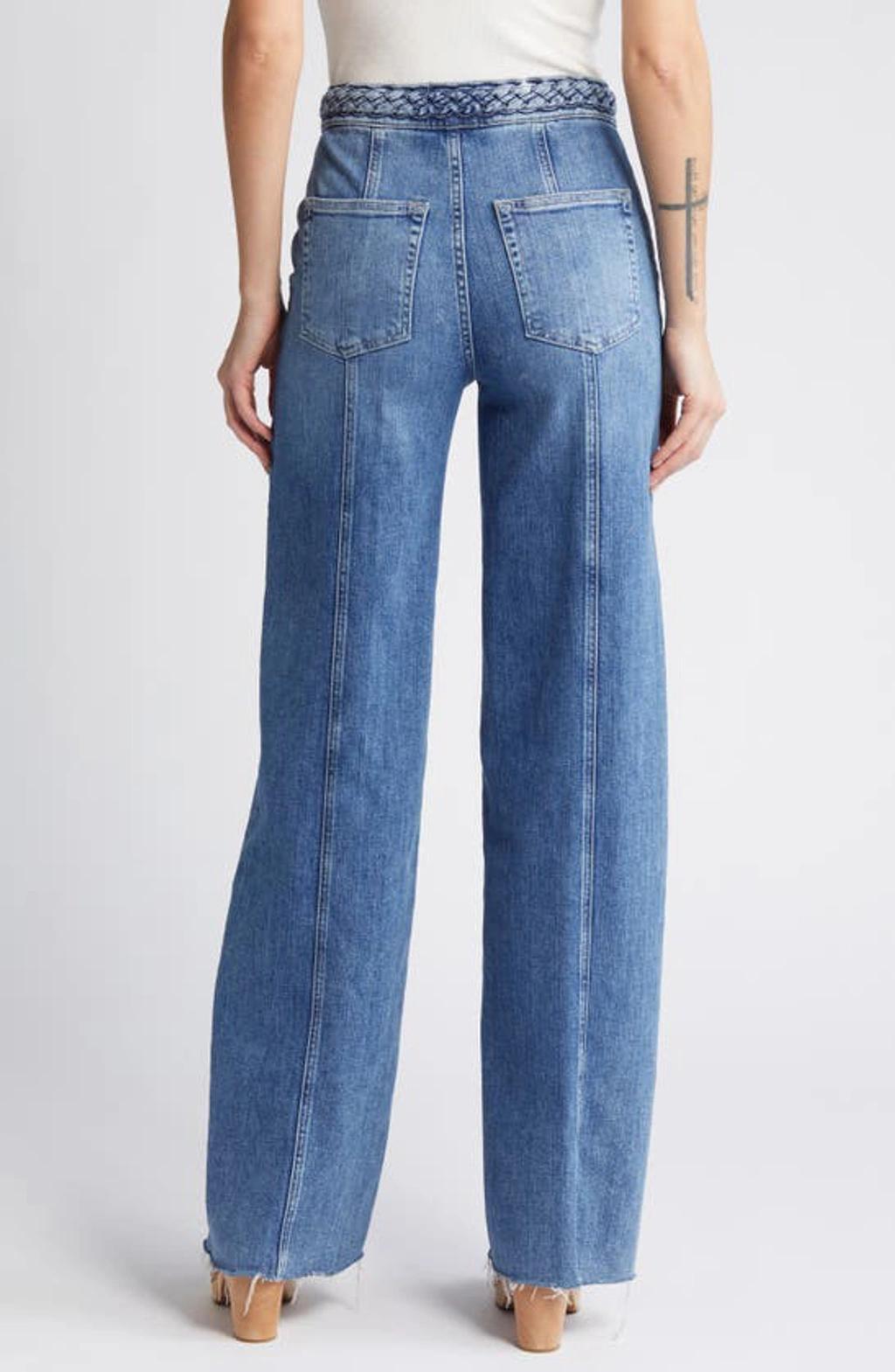 FRAME Braided Waistband Wide Leg Jeans In Daphne Blue Clean Product Image