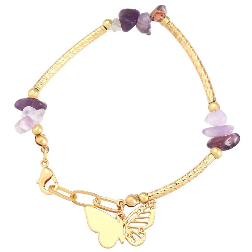 Butterfly Pendant Faux Pearl Alloy Bracelet Product Image