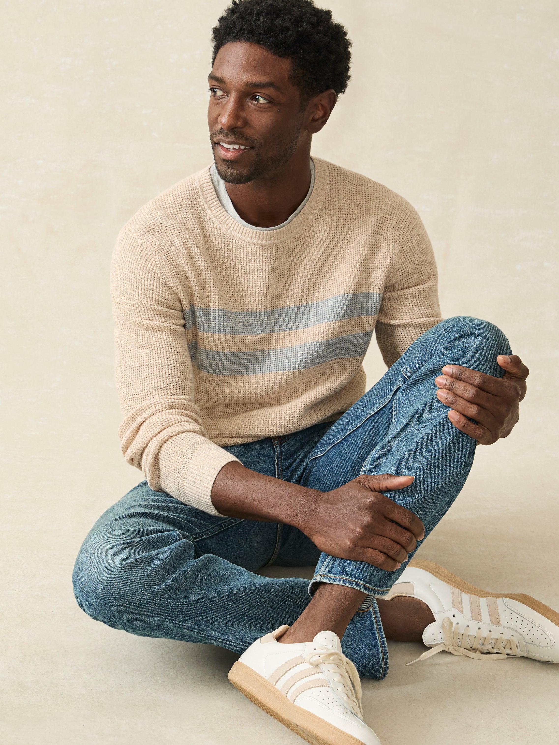 Sunwashed Crewneck Sweater - Dune Natural Surf Stripe Male Product Image