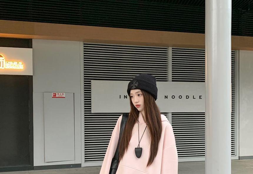 Plain Fleece-Lined Hoodie / Drawstring Waist Loose Fit Sweatpants product image