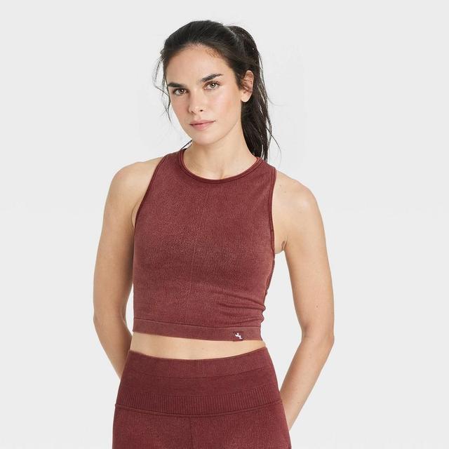 Womens Seamless Mesh Back Tank Bra - JoyLab Brown Product Image