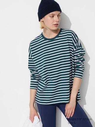 Womens Smooth Cotton Oversized T-Shirt Striped Dark Green 2XS UNIQLO US Product Image