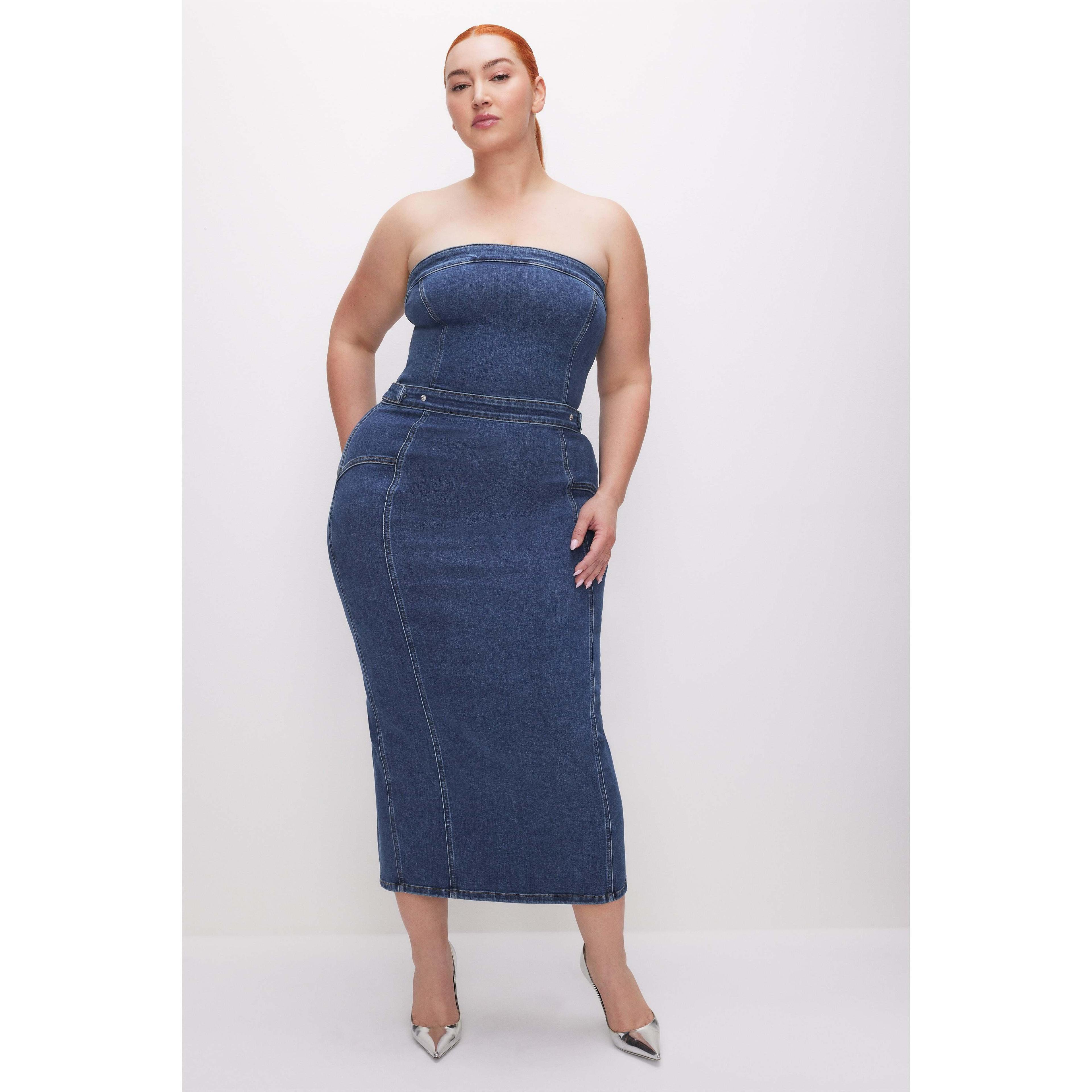 Womens Denim Tube Midi Dress Product Image