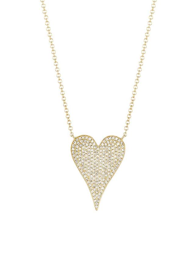 Womens 14K Yellow Gold & Diamond Heart Pendant Necklace Product Image