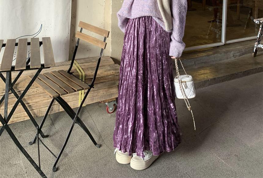 Round Neck Plain Sweater / High Rise Maxi A-Line Skirt Product Image