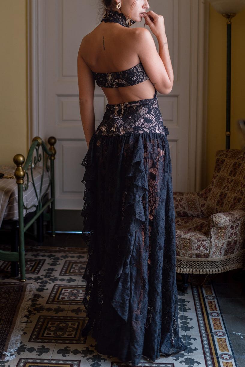 Princesa Black Lace Drop Waist Maxi Dress Product Image