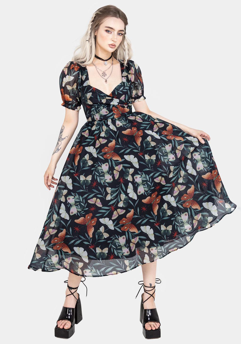 Mariposa Puff Sleeve Organza Midi Dress Product Image