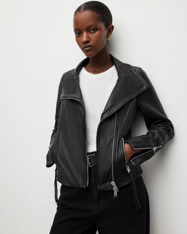 Ellis Funnel Neck Leather Biker Jacket Product Image