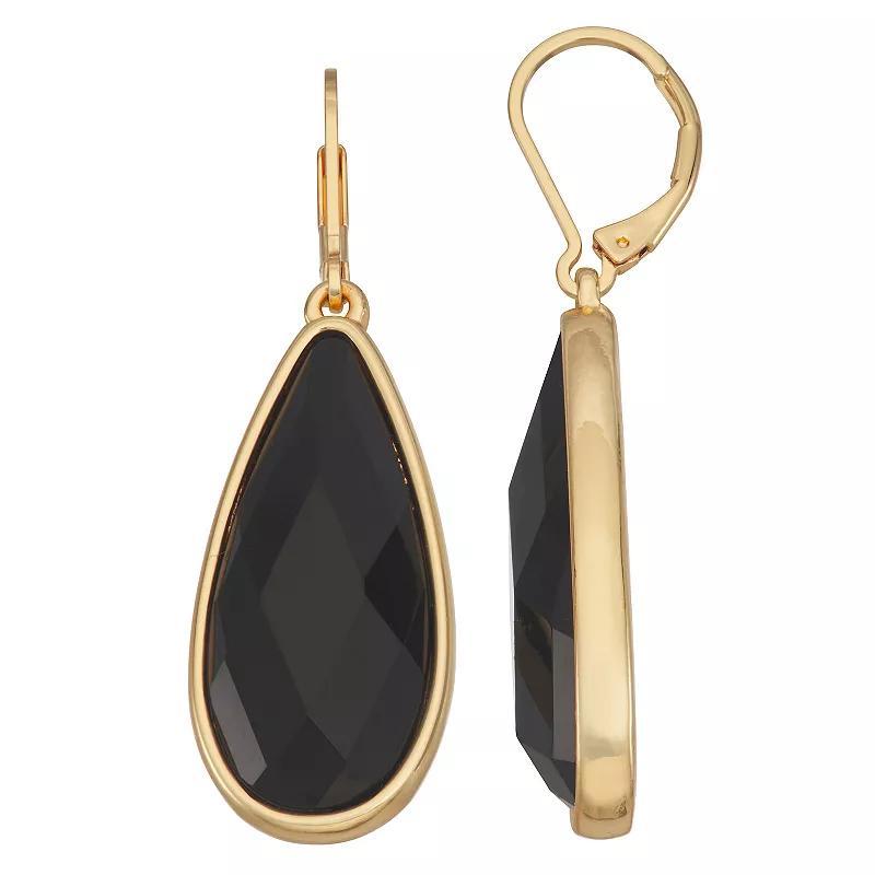 Nine West Gold Tone Black Teardrop Earrings, Womens Product Image