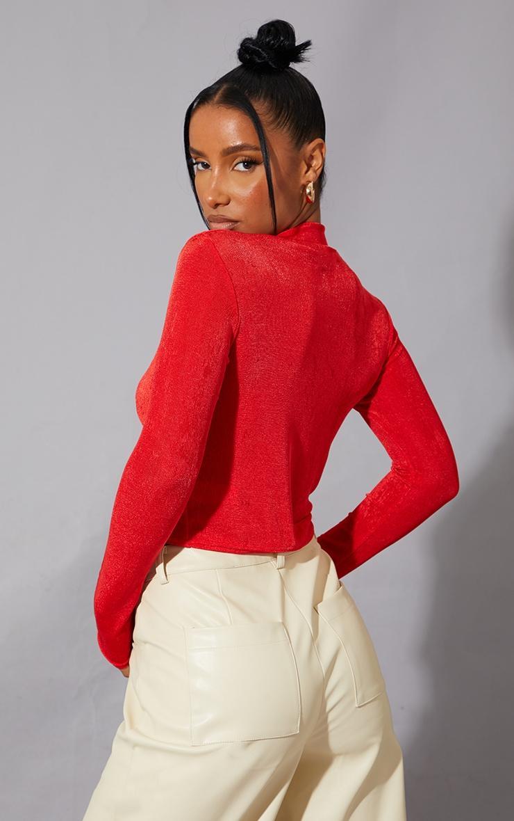 Red Acetate Slinky Ruched Front Shirt Product Image