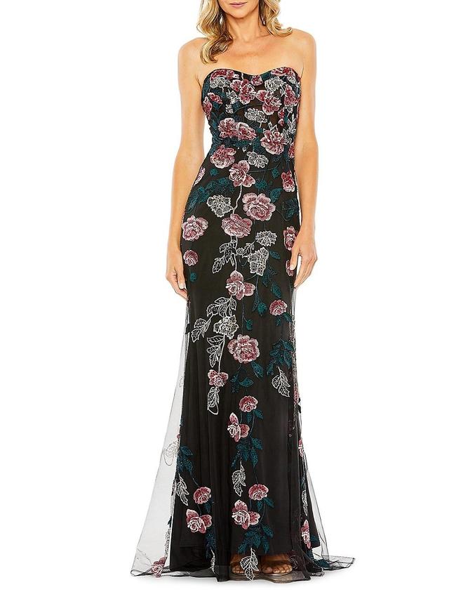 Womens Floral Embroidered Strapless Gown Product Image