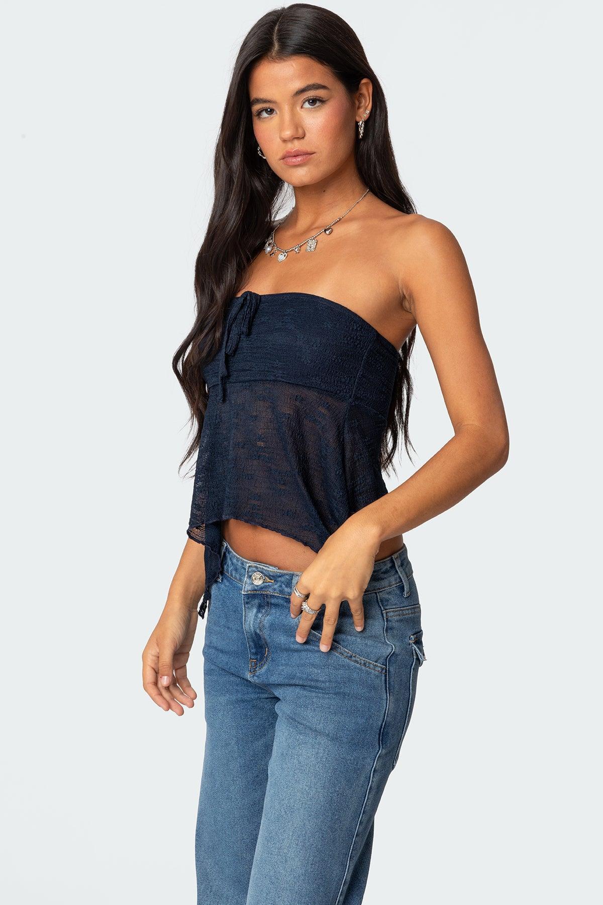 Embroidered Sheer Strapless Top Product Image