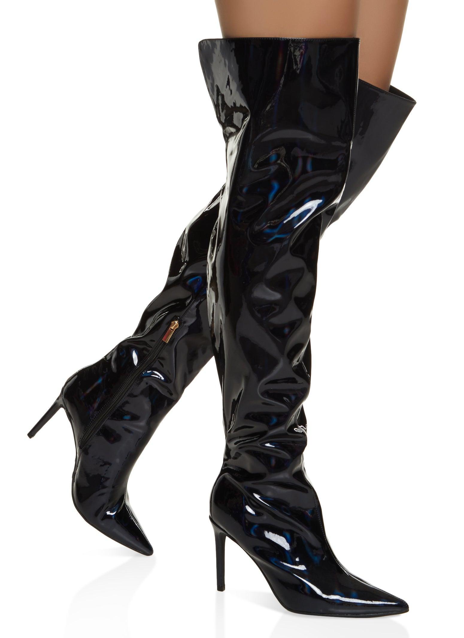 Womens Pointed Toe Iridescent Over the Knee Boots Product Image