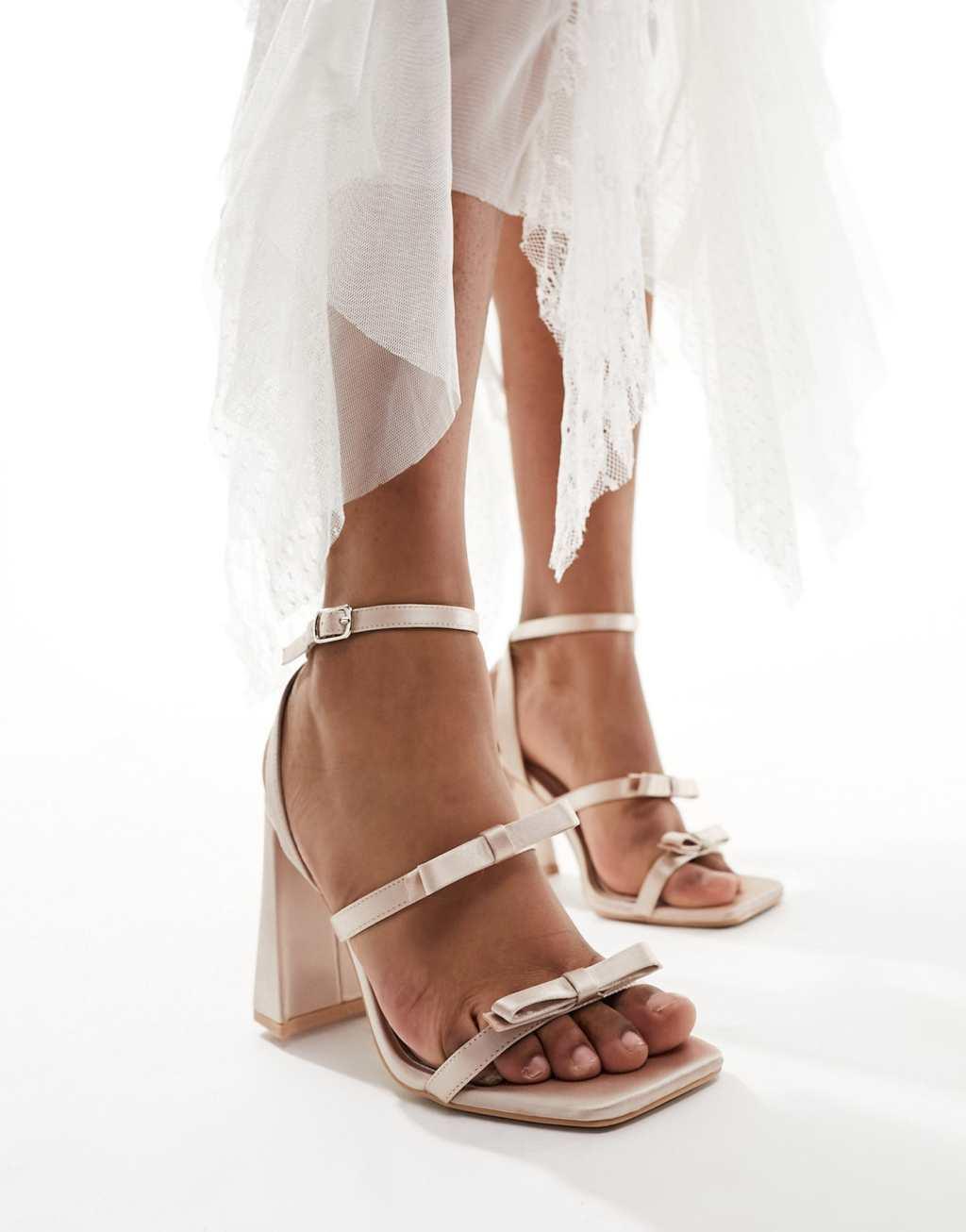 Be Mine Bridal Angelin bow block heel sandals in blush Product Image