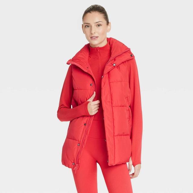 Womens Long Puffer Vest - All In Motion Red XS Product Image