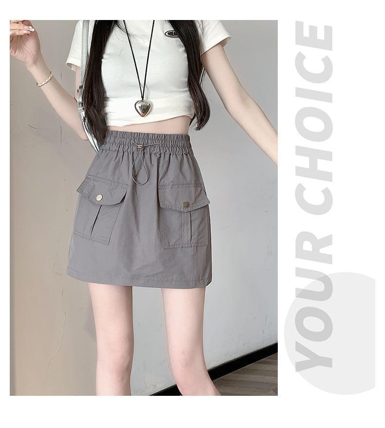 High Waist Plain Mini A-Line Skirt Product Image