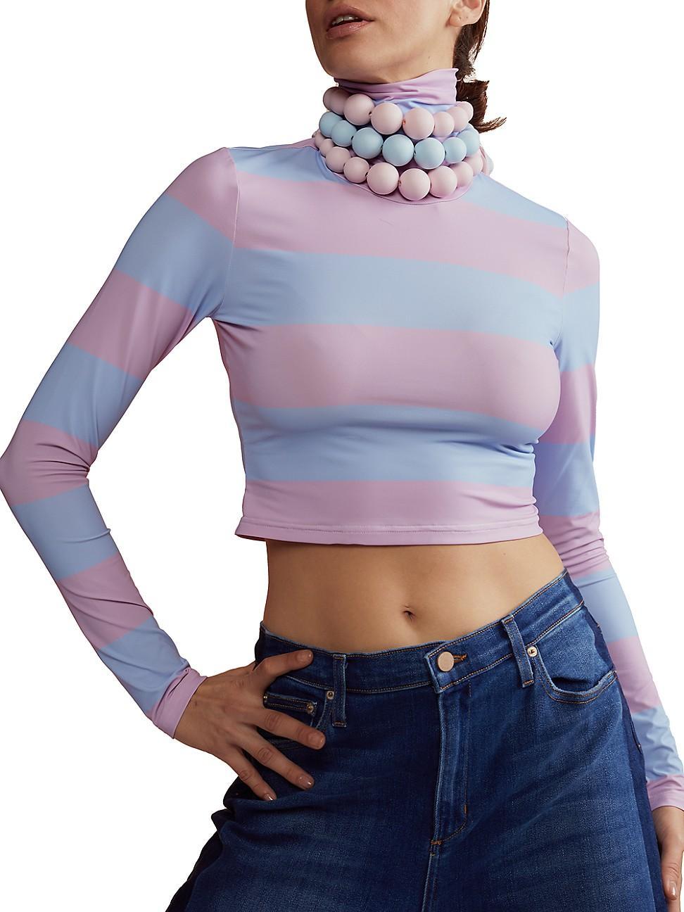 Womens Cropped Striped Turtleneck Top product image