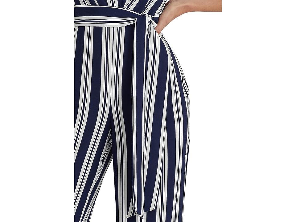 Lauren Ralph Lauren Striped Belted Crepe Jumpsuit (Navy/White) Women's Jumpsuit & Rompers One Piece Product Image