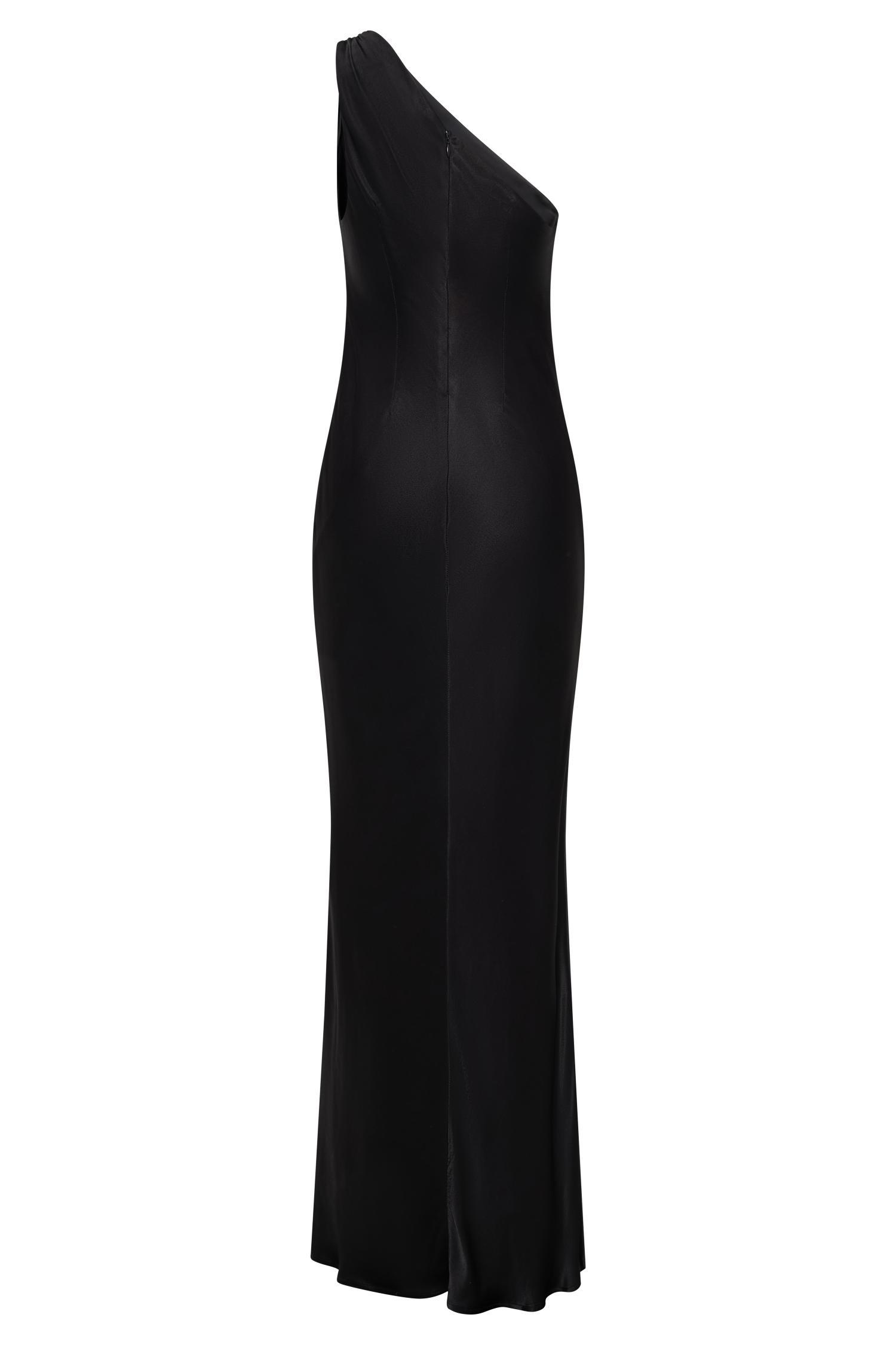 Camille One Shoulder Satin Maxi Dress - Black Product Image